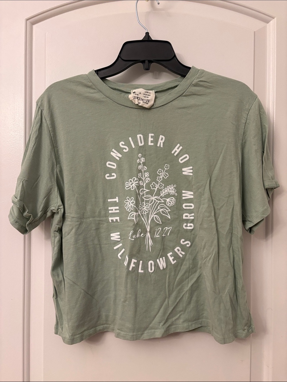 french pastry sage green graphic tee with cream label